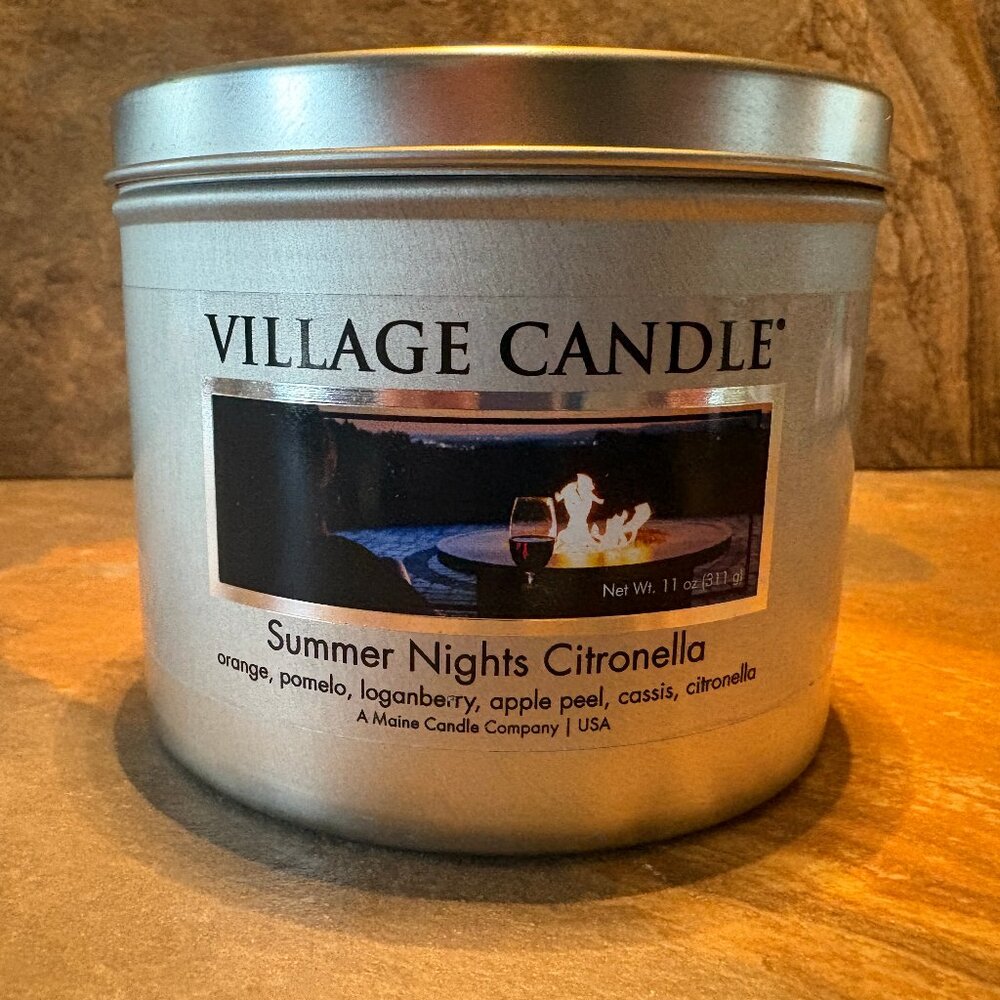 Village Candle SUMMER NIGHTS CITRONELLA 2-Wick Candle Orange Apple Pomelo NEW